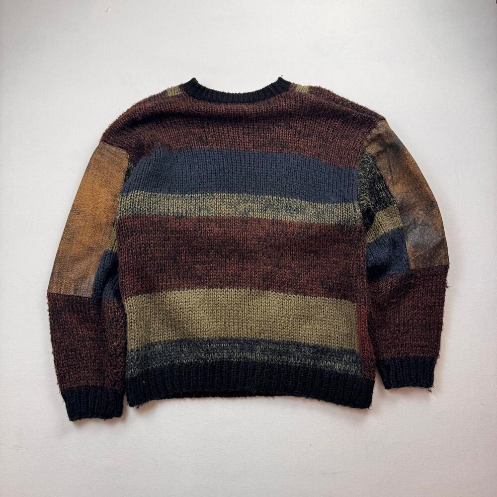 Vintage Harley-Davidson Brown Multicolor Eagle Leather Patch Knit Sweater Size M - Picture 3 of 6